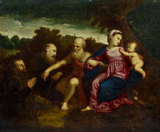 Bordone, Paris. Maria mit Kind, dem Heiligen Antonius Abbas, Hieronymus und Stifter - Foto 1