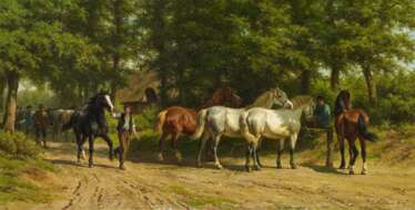 Pferdegruppe auf dem Waldweg