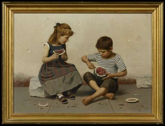 del Torre, Giulio. Zwei Gemälde: a.) Kinder mit Melone - Foto 3