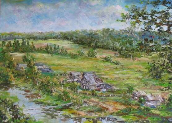 “The village gave” Canvas Oil paint Impressionist Landscape painting 2014 - photo 1