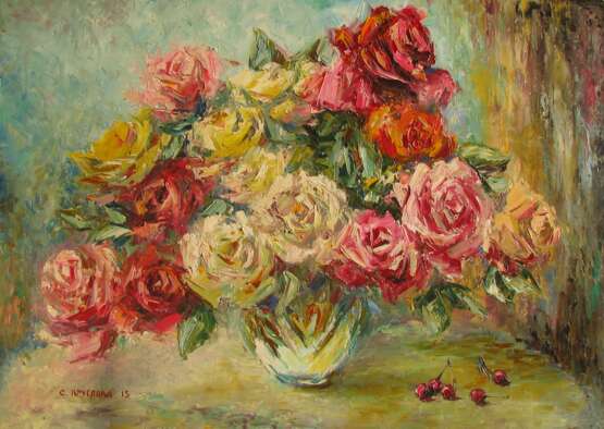 “Classic roses” Canvas Oil paint Impressionist Still life 2015 - photo 1