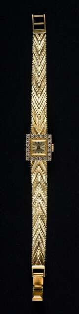 Goldene Damen-Armbanduhr mit Diamanten-Besatz - фото 1