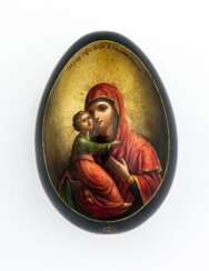 Lack-Osterei mit der Gottesmutter von Vladimir und Auferstehung Jesu