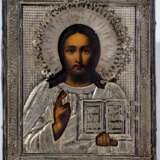 Mit Silberoklad versehene Ikone des Christus Pantokrator - Foto 1