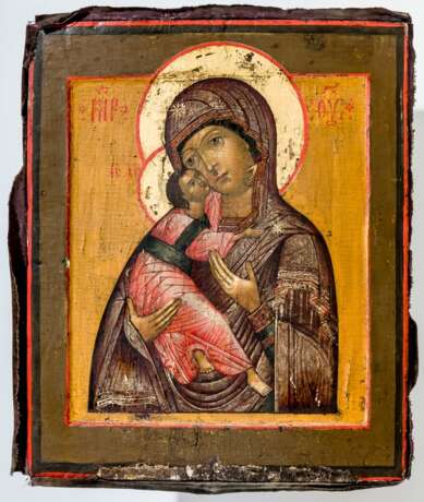 Ikone der Gottesmutter von Vladimir mit Silberoklad und rückseitiger Widmung - photo 1