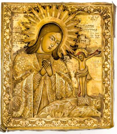 Kleine Ikone der Gottesmutter Achtyrskaja mit vergoldetem Silberoklad - photo 1