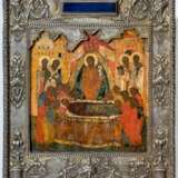Sehr frühe museale Ikone der Entschlafung der Gottesmutter mit Silberoklad - Foto 1