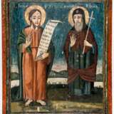 Doppelseitige Ikone mit Entschlafung der Gottesmutter und rückseitig dem heiligen Johannes des Täufers und dem heiligen Einsiedler Kyriakos - Foto 2