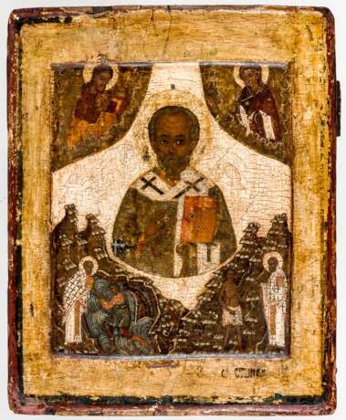 Seltene Ikone des heiligen Nikolaus mit zwei Vita-Szenen - фото 1