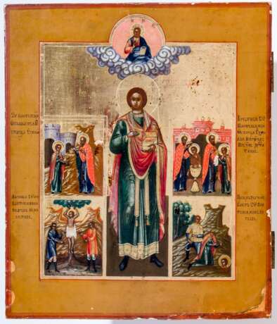Feingemalte Ikone des heiligen Arztpatrons Pantelejmon mit Szenen aus seinem Leben - фото 1