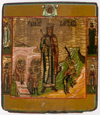 Ikone der heiligen Barbara mit zwei Szenen ihrer Vita - Foto 1