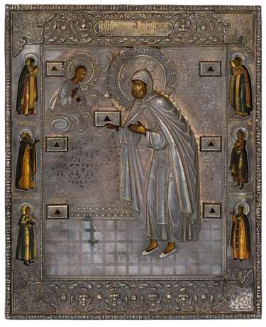 Besondere Ikone des heiligen Efrem Novotorzhsky mit Silberoklad und Reliquien-Fächern - Foto 1