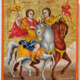Seltene und fein gemalte Ikone der Reiterheiligen Sergius und Bacchus - Foto 1
