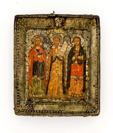 Frühe und seltene Ikone des heiligen Propheten Elias mit den beiden heiligen Arztpatronen Cosmas und Damian - фото 1