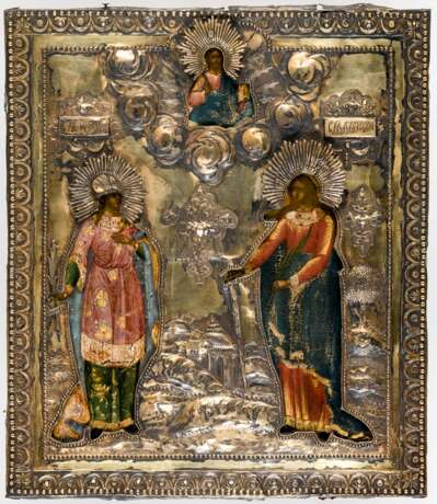 Grosse Ikone der heiligen Märtyrerinnen Irina und Alexandra mit vergoldetem Silberoklad - Foto 1