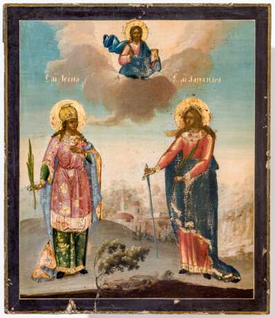 Grosse Ikone der heiligen Märtyrerinnen Irina und Alexandra mit vergoldetem Silberoklad - Foto 2