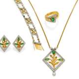 Smaragd-Diamant-Set: Armband, Anhängerkette, Ring und Ohrclips - фото 1