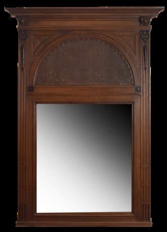 «Antique miroir avec des incrustations de cuir de la fin du XIXE siècle» Bois naturel Laque Romantisme Les Pays-Bas 1880 - photo 1