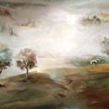 “Cow in the fog” Wood Oil paint Romanticism Landscape painting 2018 - photo 1