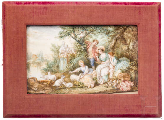 Große, auf Elfenbein gemalte Genreszene nach Bouches, 19. Jahrhundert - Foto 1