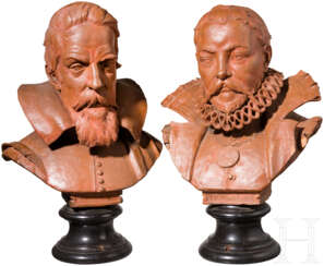 Ein Paar Terrakottabüsten, Galilei und Tycho Brahe, deutsch/Italien, 2. Hälfte 19. Jahrhundert