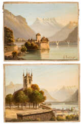 Zwei Landschaftsbilder, Schweiz, datiert 1885