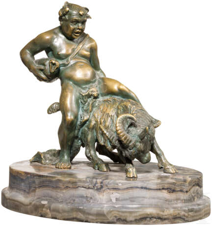 Bacchus auf Ziegenbock, Bronze auf Marmorsockel, um 1900 - фото 1