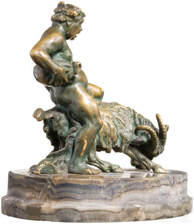 Bacchus auf Ziegenbock, Bronze auf Marmorsockel, um 1900 - photo 3
