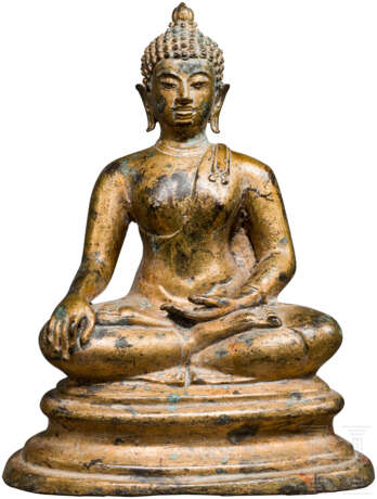 Bronze-Buddha mit Goldlackfassung, Südostasien - Foto 1