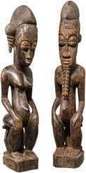 Zwei Ahnenfiguren, Holz, Westafrika, Baule