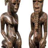 Zwei Ahnenfiguren, Holz, Westafrika, Baule - Foto 1