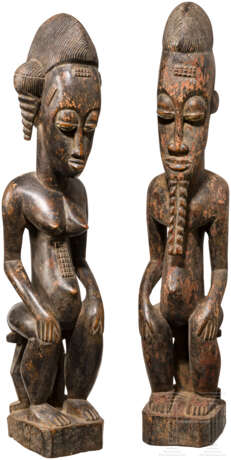 Zwei Ahnenfiguren, Holz, Westafrika, Baule - photo 1