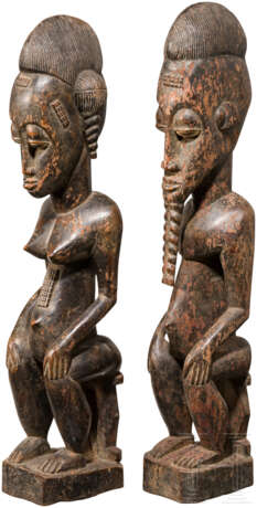 Zwei Ahnenfiguren, Holz, Westafrika, Baule - photo 2