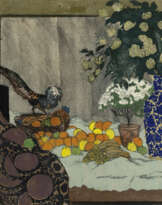 Früchte- und Blumenstillleben mit Goldfasan und japanischer Vase, 1905