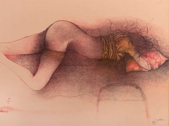 Bruni, Bruno. Weiblicher Akt, 1978. Farblithografie auf Karton. - Foto 1