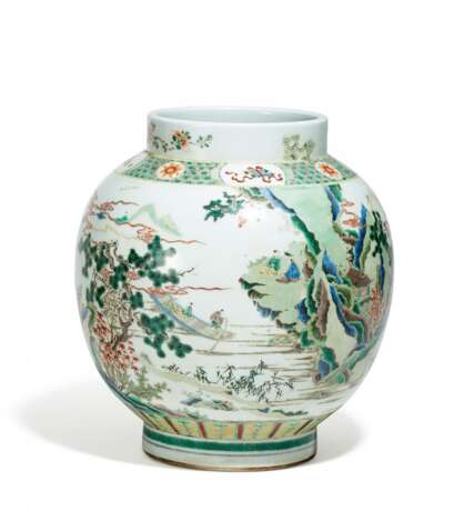  Bauchige Vase mit Gelehrten und Kranich in Gebirgslandschaft - photo 1