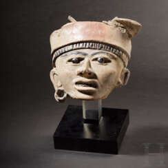 Veracruz Terrakotta-Kopf eines Kriegers, Mexico, Remojadas-Kultur, ca. 100 vor Christus - 800 n. Chr.