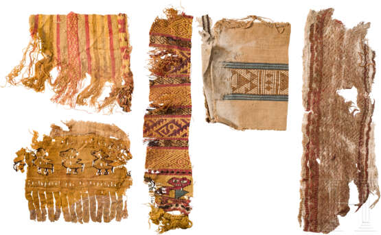 Fünf Textilfragmente, Peru, Chancay, 900 - 1470 - Foto 2