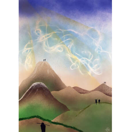 «Создатели - путешествие 3 горы» Акриловые краски Авангардизм Пейзаж 2019 г. - фото 1