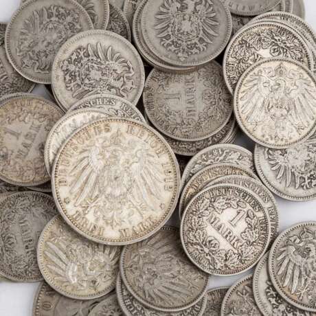 Gemischtes Lot mit unter anderem Kaiserreich Silbermünzen zu 1 Mark, - photo 2