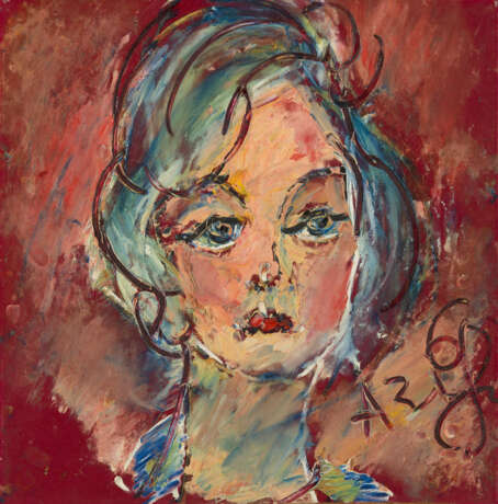 Зверев Анатолий. Female Portrait on Red Background - фото 1