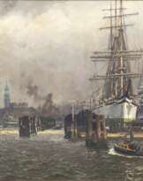 Panorama von Hamburg mit dem Trockendock von Blohm & Voss