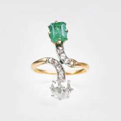 Art Nouveau Diamond Emerald Ring