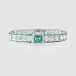 Hochfeines Art-déco Diamant-Smaragd-Armband