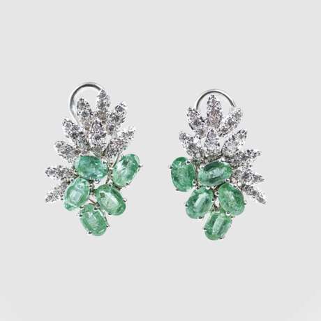 Paar Smaragd-Brillant-Ohrringe - Foto 1