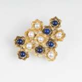 Vintage Gold-Brosche mit Lapis Lazuli and Pearls - photo 1