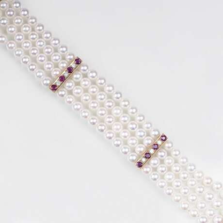 Perlen-Armband mit hochfeinem Rubin-Brillant-Besatz - фото 1
