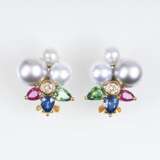 Paar Perlen-Ohrclips mit mehrfarbigem Edelstein-Besatz - фото 1