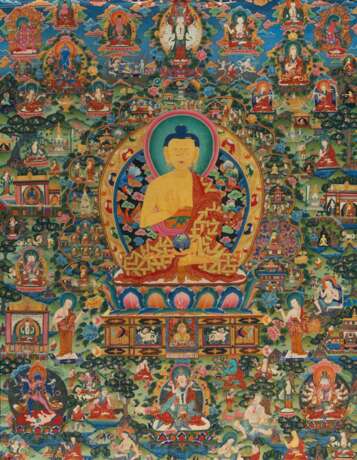  Sehr großes Thangka des Buddha Shakyamuni mit Stationen seines Lebens - photo 1