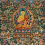  Sehr großes Thangka des Buddha Shakyamuni mit Stationen seines Lebens - фото 1